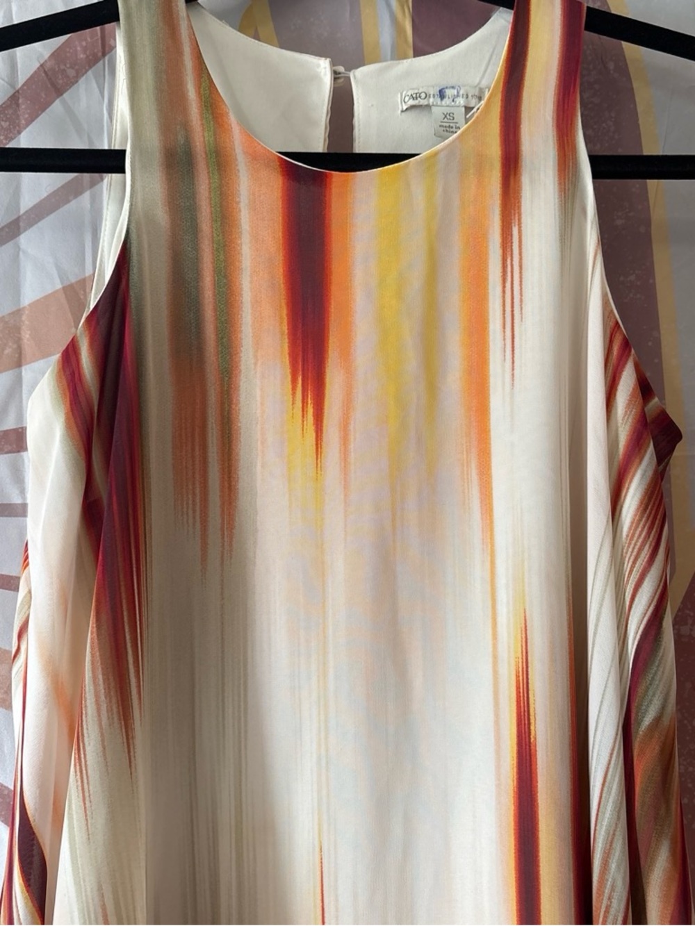 Cato Women's Cream Tank Tunic with Orange, Yellow & Red Fall Stripe Accents
